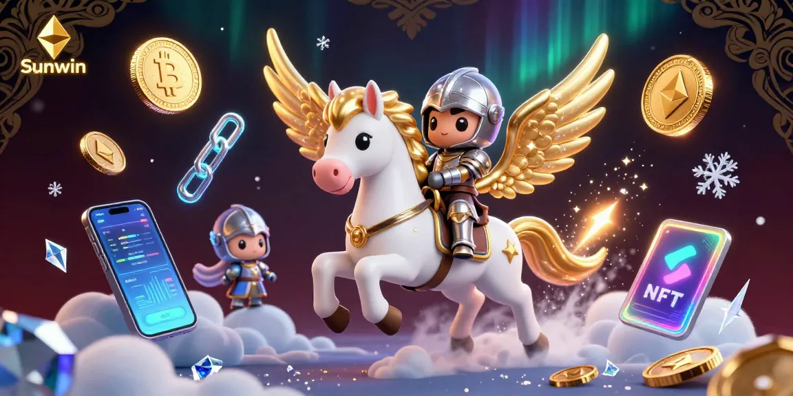 Engage in thrilling gameplay with Sunwin's vibrant cosmic casino scene featuring 3D characters and neon crypto coins.