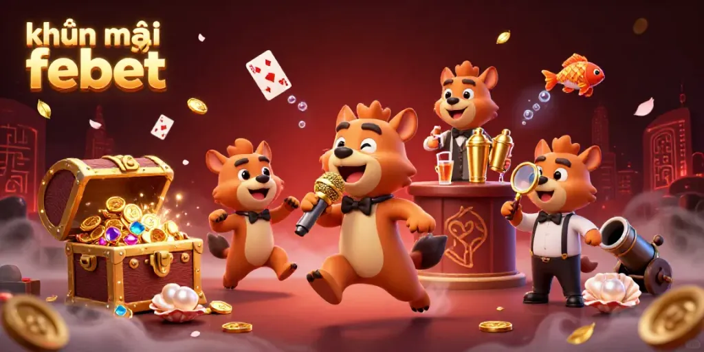 Engaging 3D scene showcasing khuyến mãi febet with hyenas in a vibrant casino club atmosphere.