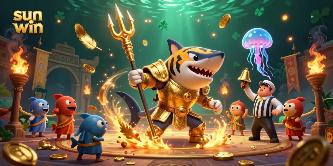 Experience thrilling gameplay at sun win with a fierce tiger shark in an underwater arena.