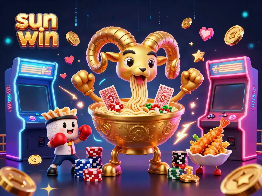 Experience thrilling gameplay with sun win in this vibrant 3D casino illustration featuring dynamic characters.