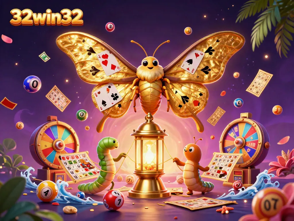 Engage with thrilling casino elements at 32win32, featuring vibrant lottery balls and golden tickets.