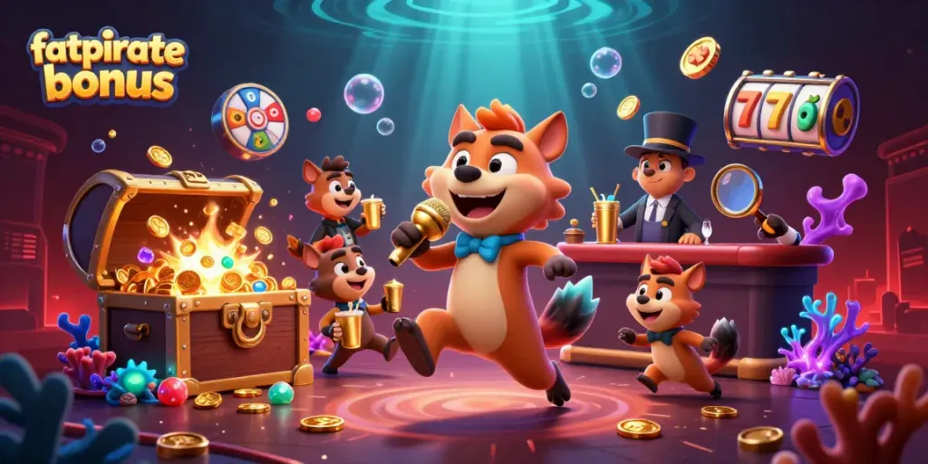 Experience the excitement of fatpirate bonus with wild hyena characters in a vibrant casino setting!