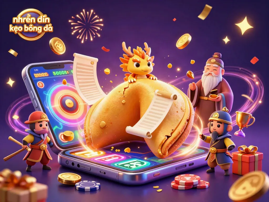 Enhance your sports betting insights with nhận định kèo bóng đá, showcasing a dynamic 3D scene of fortune and strategy.
