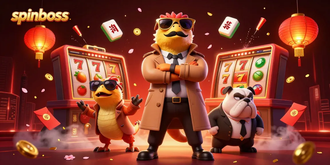 Spinboss raptors in a trench coat enter a VIP casino, surrounded by dynamic gambling elements.